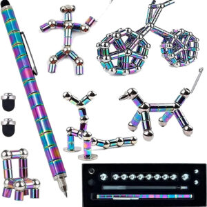 Fidget Pen Decompression Magnetic Metal Pen, Toy Pen Relieving Stress Build Various of Shapes, Strato Pen Multifunctional Deformable Magnet Writing Pen Polar Pen for Christmas Gift (Pen Colorful)