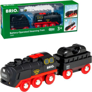 BRIO World 33884 Battery-Operated Steaming Train – Press Action Button 3 Sec for Real Cool-to-Touch Steam | Enhances Motor Skills & Imagination for Kids Age 3 and Up
