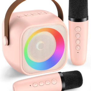 Karaoke Machine for Kids Adults, Mini Portable Bluetooth Karaoke Speaker with 2 Wireless Microphone and Lights, Christmas Birthday Gifts for Girls Ages 4, 5, 6, 7, 8, 9, 10, 12+ Family Home Party