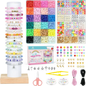 Dowsabel Clay Beads 7500 Pcs Friendship Bracelet Making Kit,2 Boxes 24 Colors Polymer Heishi Beads with Letter Beads for Jewelry Making, DIY Arts and Crafts Gifts Toys for Girls Age 4+