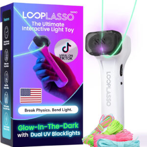 Loop Lasso® Nano - The Original Glow-in-The-Dark String Shooter Toy - Built-in UV Blacklight - Safe Interactive STEM Learning Toy - Viral Stocking Stuffer Gadget - Holiday Family Game Night Fun