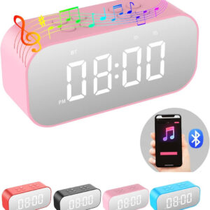 AFK Alarm Clock for Bedrooms,Small Digital Clock with Bluetooth Speaker,Desk Clock with Dual Alarms,Snooze,Mirror LED Display for Girls,Adults.