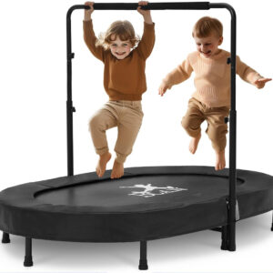 BCAN Kids Trampoline Indoor Double Kids Trampoline with Adjustable Handle Trampoline Foldable Max Load 250 LBS
