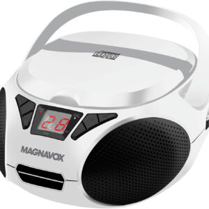 Magnavox MD6924 Portable Top Loading CD Boombox with AM/FM Stereo Radio in Black | CD-R/CD-RW Compatible | LED Display | AUX Port Supported | Programmable CD Player | (White)