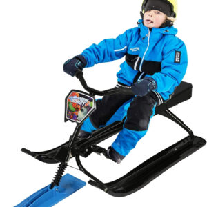 Snow Racer Sled Durable Steel Frame Slider Board Classic Snow Runner Bike Sled with Steering Wheel and Twin Brakes for Kids Teenagers (Blue)