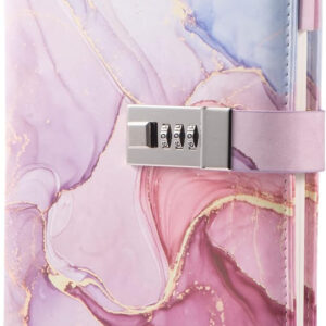 Marble Diary with Lock for Girls and Women, A5 Leather Locked Journal for Teen Girls, Secret Cute Password Lock Notebooks with Pen Holder for Travel Diary Office Notepad