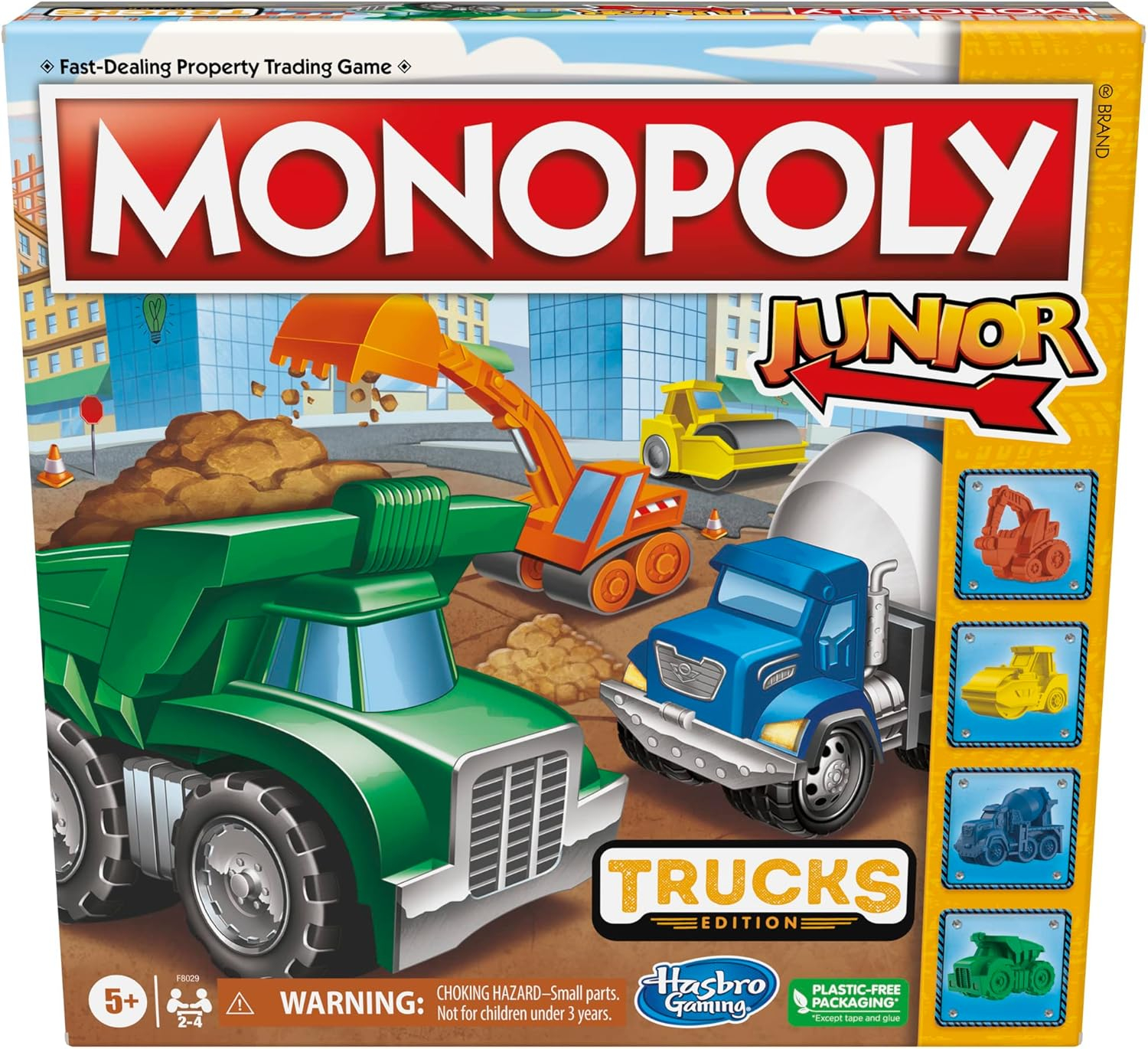 Hasbro Gaming Monopoly Junior Trucks Edition Board Game for Kids Ages 5+, 2-4 Player Kids Games