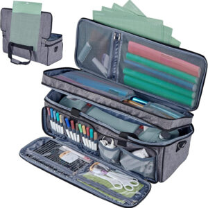 HOMEST Double Layer Carrying Case with Mat Pocket for Cricut Maker 3, Cricut Explore Air 2, Cricut Maker, Cricut Explore 3, Multi Front Pockets for Accessories and Supplies, Grey