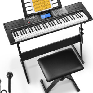 Donner 61 Key Keyboard Piano, Electric Piano Keyboard Kit with 249 Voices, 249 Rhythms - Includes Piano Stand, Stool, Microphone, Gift for Beginners, Black (DEK-610S)