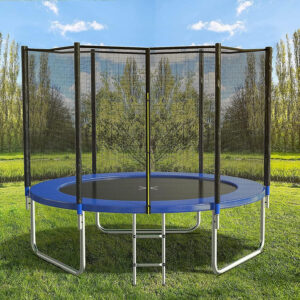 AOTOB 8FT 10FT 12FT 14 FT 15FT Trampoline with Safety Enclosure Net,Outdoor Trampoline with Basketball Hoop, Heavy Duty Jumping Mat and Spring Cover Padding for Kids and Adults, Storage Bag and Ladder