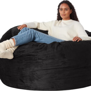Basics Large Bean Bag Chairs for Adults, 5 ft Black Memory Foam Filled with Solid Microfiber Cover