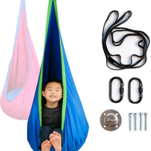 Harkla Sensory Swing - Indoor Pod Swing for Kids - Comes with Rock Climbing Rated Hardware and Soft Nylon Fabric for Calming Effect, Holds Up to 150lb