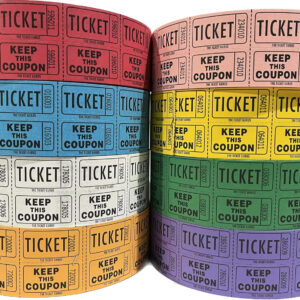 Ticket Guru-Raffle Tickets - (4 Rolls of 2000 Double Tickets) 8,000 Total 50/50 Raffle Tickets (4) Random Colors