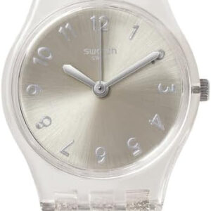 Swatch Women Casual Transparent Watch Plastic Quartz Silver Glistar Too