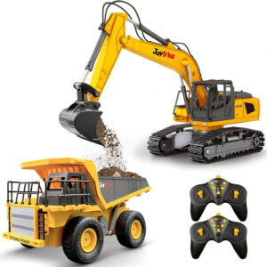RC Excavator and Dump Truck Toy Set，2.4Ghz Metal Remote Control Construction Vehicle with Light&Sound, Best Christmas Toy for Boys 3-5 4-7 8-12Year Old Kid