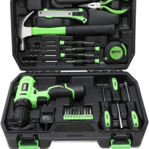DNA MOTORING TOOLS-00018 Green 27 PCs 12V Cordless Power Drill Driver Bit Set w/Charger+Screwdrivers+Pliers Home Repair Kit, mint green