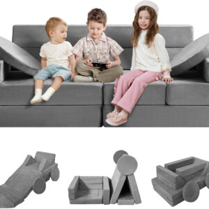 VEVOR Play Couch, 15pcs Modular Couch, Toddler Foam Sofa Couch with High-Density 25D Sponge for Playing, Creativing, Sleeping, Imaginative Kids Furniture for Bedroom and Playroom