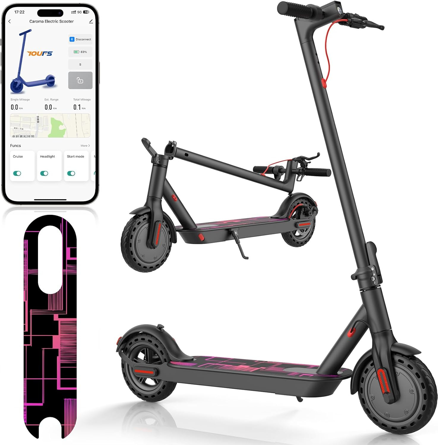 Caroma Electric Scooter for Adults, Peak 630W Motor, Max 20 Mph & 18 Miles Range, 8.5" Solid Tires, Fast Folding Commuting E Scooter for Adults, Double Braking System and App Control
