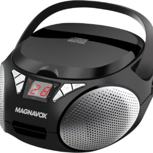 Magnavox MD6924 Portable Top Loading CD Boombox with AM/FM Stereo Radio in Black | CD-R/CD-RW Compatible | LED Display | AUX Port Supported | Programmable CD Player |