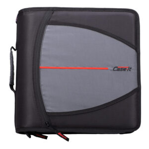 Case-it Mighty Zip Tab Zipper Binder, 3" O-Ring with 5-Color tabs, Expanding File Folder and Shoulder Strap and Handle, D-146- Jet Black