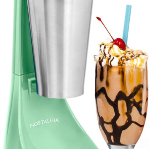 Nostalgia Two-Speed Electric Milkshake Maker and Drink Mixer, Includes 16-Ounce Stainless Steel Mixing Cup & Rod, Jade Green
