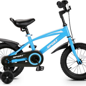 Kids Bike Bicycle 14 Inches Kid Bicycle for Boys Girls with Training Wheels Sturdy Frame Adjustable Seat Coaster and Handbrake Brake for Rider 37 to 42 Inch (Blue)