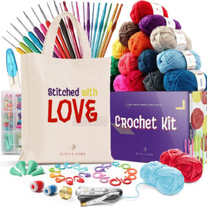 Hearth & Harbor Crochet Kit for Beginners Adults, Crochet Kits for Beginner, Learn to Crochet Set, Crocheting Kit, 1500 Yards Crochet Yarn, Crochet Hook Set, Crochet Accessories and Supplies