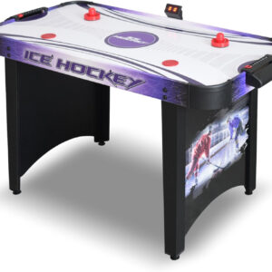 Hathaway Hat Trick 4-Ft Air Hockey Table for Game Room - With LED Scoring, High-Output Blower, Manual Backup, Strikers & Pucks - Black and Purple Finish