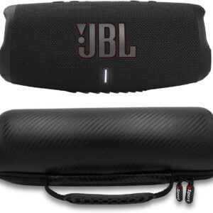 JBL Charge 5 Waterproof Portable Speaker with Built-in Powerbank and gSport Carbon Fiber Case (Black)