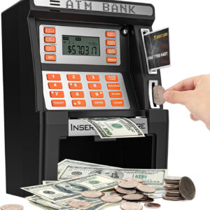 ATM Piggy Bank for Kids, Upgraded Power-Off Memory Function for Real Money Safe with Debit Card,Coin Recognition,Bill Feeder,Balance Calculator, Kids ATM Machine for Boys Girls