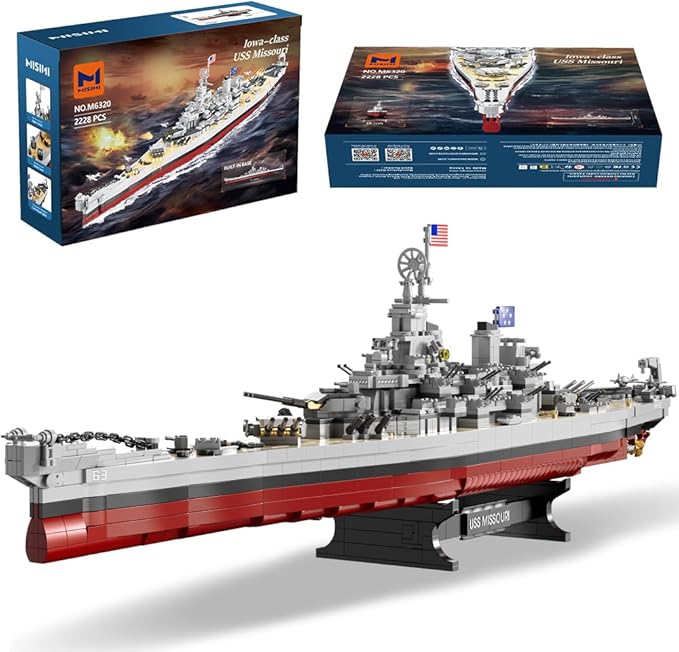 MISINI M6320 Military Series World War II Battleship Building Kit, 2228 Pieces USS Missouri Battleship, Toy Gift Ship Building Block Set for Adult Collection(Iowa-Class Warship)