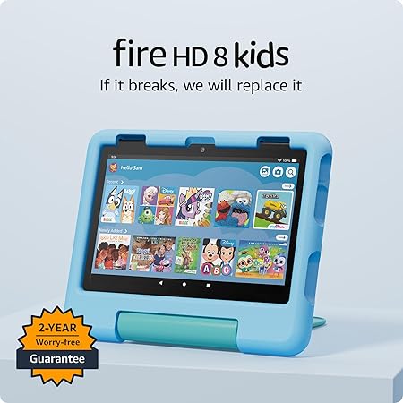 Amazon Fire HD 8 Kids tablet (newest model), ages 3-7. With bright 8" HD screen. Includes ad-free and exclusive content, parental controls and 13-hr battery, 32GB, Blue