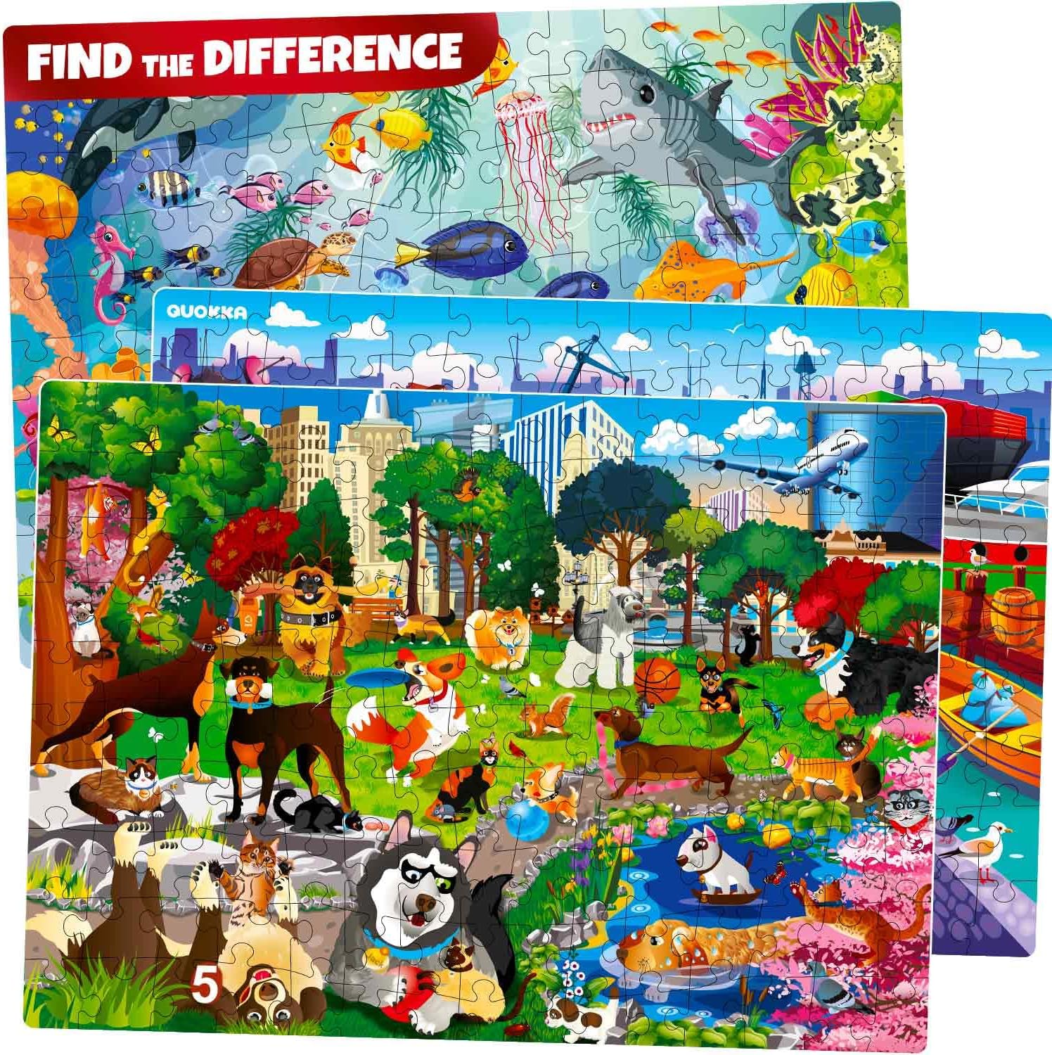 QUOKKA Floor Puzzles for Kids Ages 8-10 – 3X150 Piece Puzzles for Kids Ages 4-6 – Search & Find Ocean Animal Kid Activities Included for 5-8 Year Old – Toddler Learning Toy Game Gift for Boys & Girls