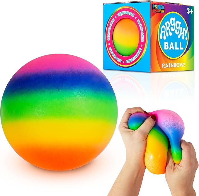 Power Your Fun Arggh Rainbow Giant Stress Balls for Adults - 3.75 Inch Large Stress Balls for Kids Squishy Toys Ball Stress Relief Fidget Toy Sensory Ball Squeeze Toy for Boys Girls (Rainbow)