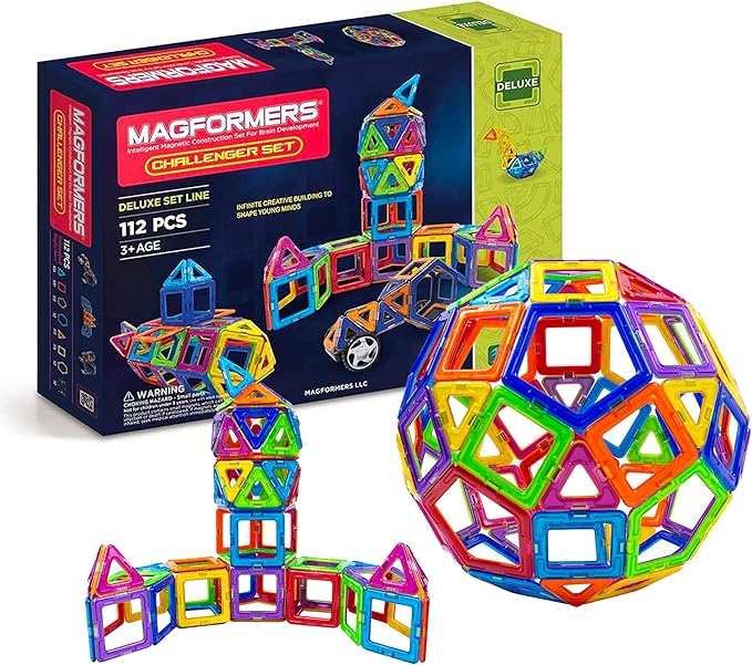 Magformers Challenger 112-Piece Deluxe Set - Magnetic Tiles Building Blocks, Educational Kit, STEM Toy Set - Magnetic Building Tiles for Kids to Develop Problem-Solving Abilities and Shape Recognition