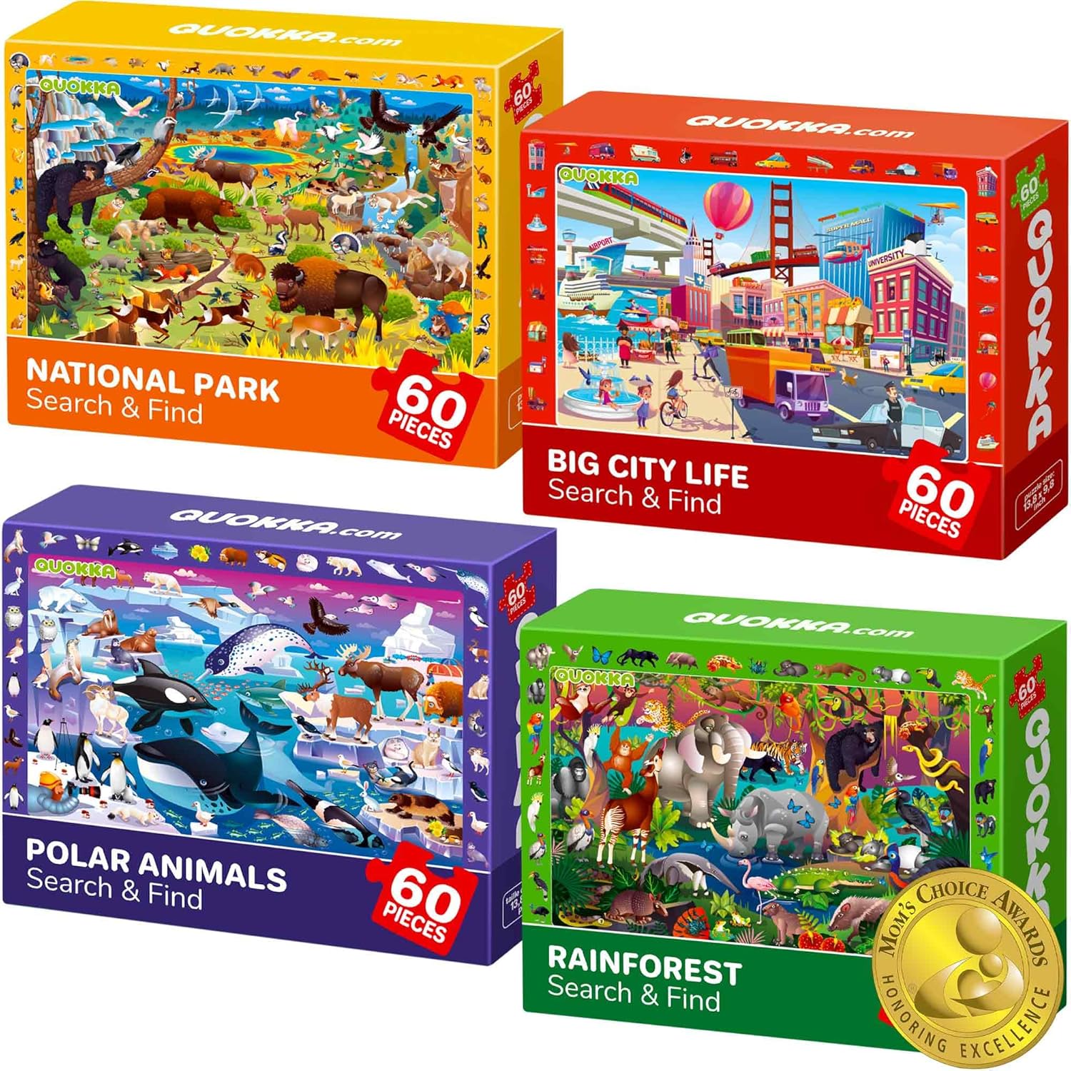 QUOKKA Puzzles for Kids Ages 4-6 - 4 x 60 Puzzles for Toddlers 5-8 - Educational Search & Find Toy