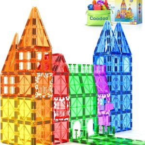 Coodoo 60 PCS Magnetic Building Tiles Kids Toys STEM Magnetic Blocks Sensory Toys Kids Games Magnet Building Toy for Boys and Girls Aged 3+, Kid Brain Development Preschool Kindergarten Toddler Toy