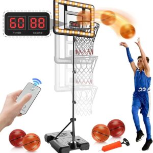 Kids Basketball Hoop Indoor Outdoor,Adjustable Height 2.9ft-5.9ft Toddler Basketball Hoop with LED Light & Scoreboard,Goal Toy for Boys Girls Age 3 4 5 6 7 8 Backyard Sports Game Gifts (Black)