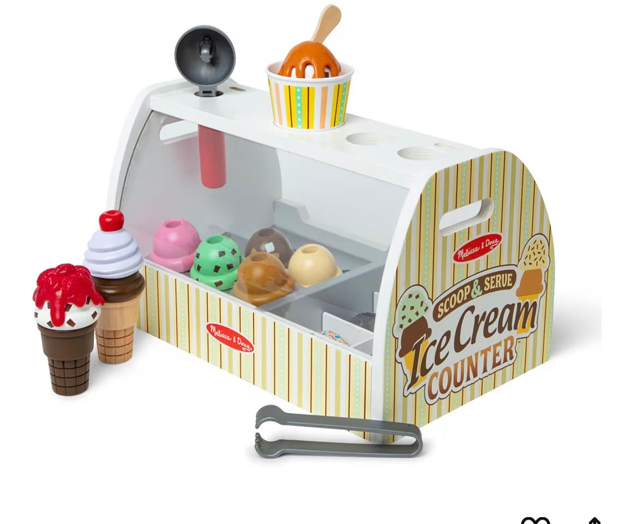 Melissa & Doug Wooden Scoop & Serve Ice Cream Counter, Pretend Play Store, 28 Toy Food & Play Kitchen Accessories, Preschool Toys for Girls & Boys 3+