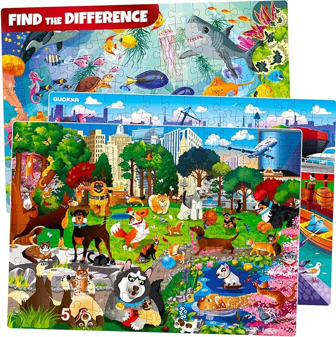 QUOKKA Floor Puzzles for Kids Ages 8-10 &ndash; 3X150 Piece Puzzles for Kids Ages 4-6 &ndash; Search & Find Ocean Animal Kid Activities Included for 5-8 Year Old &ndash; Toddler Learning Toy Game Gift for Boys & Girls