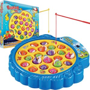 Haktoys Fishing Game for Kids & Toddlers – Battery-Operated Rotating Fishing Toy with 21 Fish, 4 Poles & Music On/Off Switch – Fun Educational Board Game for Boys & Girls