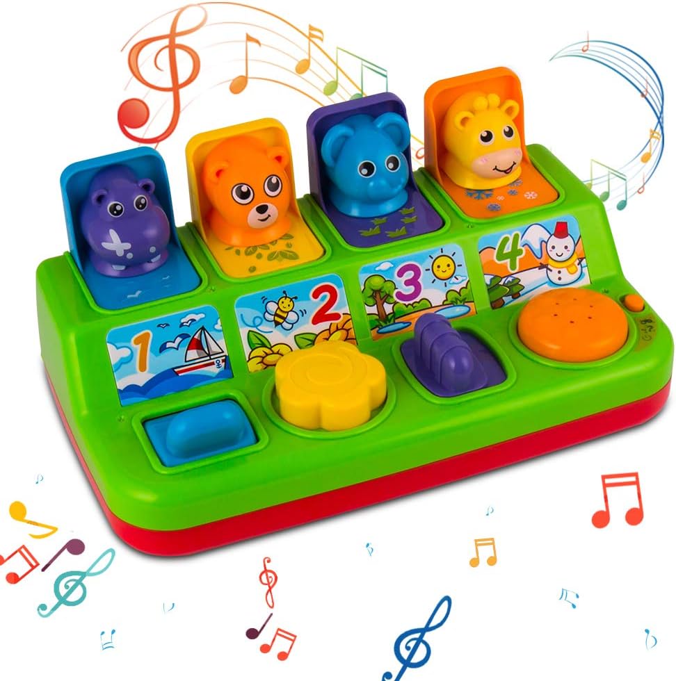 YEEBAY Interactive Pop Up Animals Toy with Music, Animal Sound, Activity Toys for Ages 9-12 - 18 Months &1 Year Old Kids, Babies, Toddlers, Boys & Girls