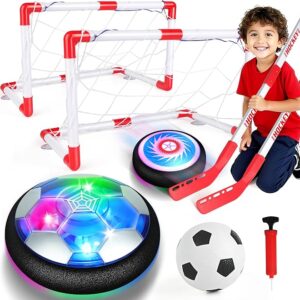 3-in-1 Hover Soccer Ball Set, Including 2 LED Hover Hockey and Soccer Ball Toys, Indoor Red & White Goals, Sports Game Toy, Soccer Gift for 4-8, 8-12 Years Old Boys