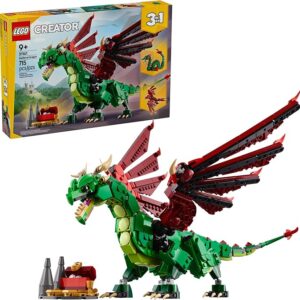 LEGO Creator 3 in 1 Medieval Dragon Toy - Building Toy with 3 Build Options, Dragon, Sea Serpent, or Phoenix - Fantasy Set for Kids, Boys and Girls, Ages 9+ - Gift Idea for Birthdays - 31161