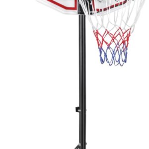 Yaheetech Portable Basketball Hoop for Kids Outdoor Basketball Goals Indoor Basketball Court Youth Adjustable Basketball Stand 6.4-8.2ft Height Adjustable, Black/Red