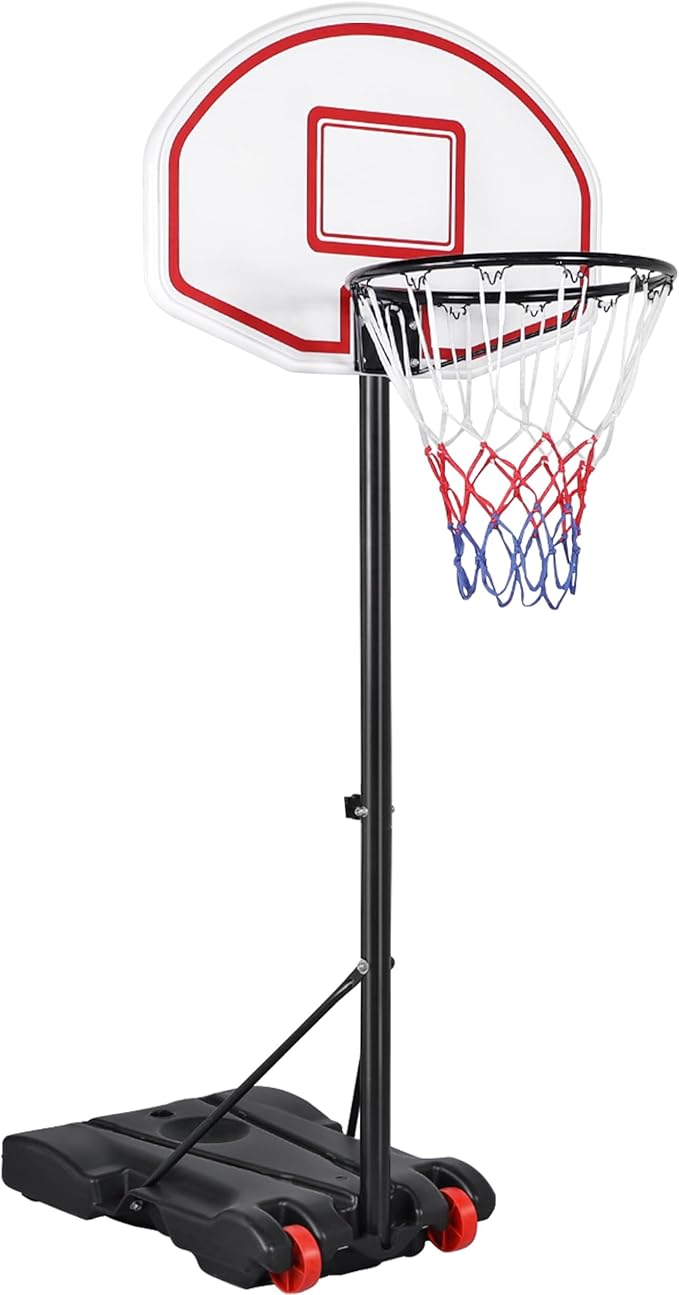 Yaheetech Portable Basketball Hoop for Kids Outdoor Basketball Goals Indoor Basketball Court Youth Adjustable Basketball Stand 6.4-8.2ft Height Adjustable, Black/Red