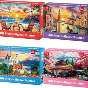100 Piece Puzzle World Famous Landscapes Jigsaw Puzzles Large Piece Puzzles for Adult Seniors Kids
