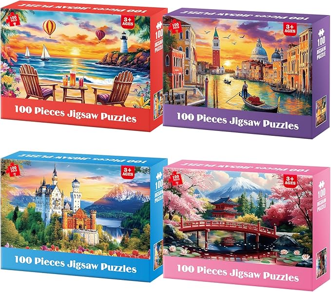 100 Piece Puzzle World Famous Landscapes Jigsaw Puzzles Large Piece Puzzles for Adult Seniors Kids