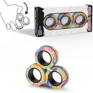 Magnetic Rings Fidget Toy Set, Idea ADHD Fidget Toys, Adult Fidget Magnets Spinner Rings for Anxiety Relief Therapy, Fidget Pack Great Gift for Adults Teens Kids