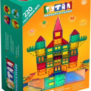 Tytan TILES 220-Piece SUPERSIZED Magnetic Tiles Building Set, 1000s of Creations, Large 3D Castles,